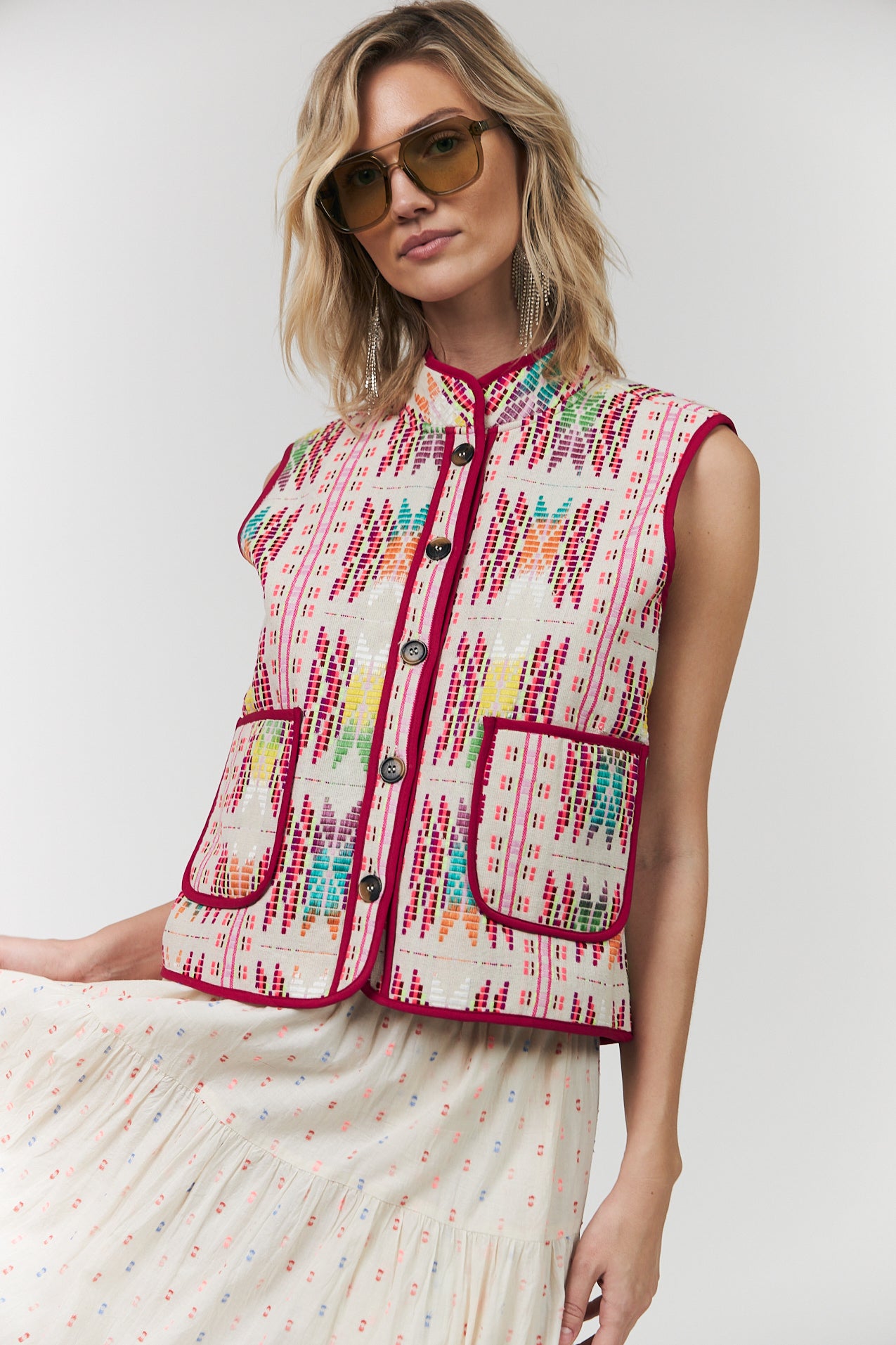 Statement woven vest with contrast trims | Lollys Laundry