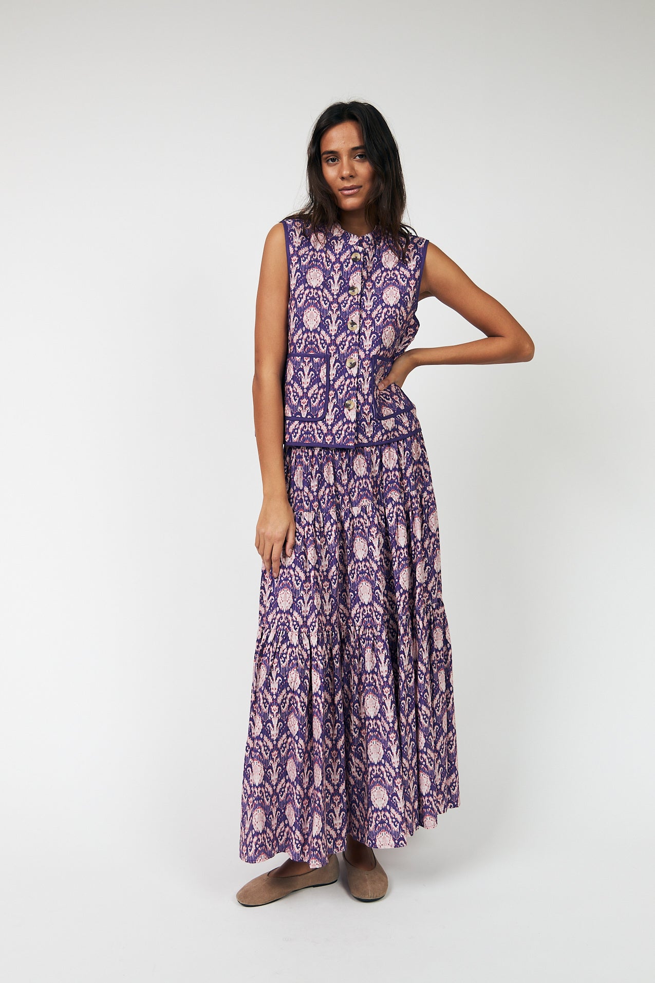 CairoLL Vest in Purple with Graphic Print | Lollys Laundry