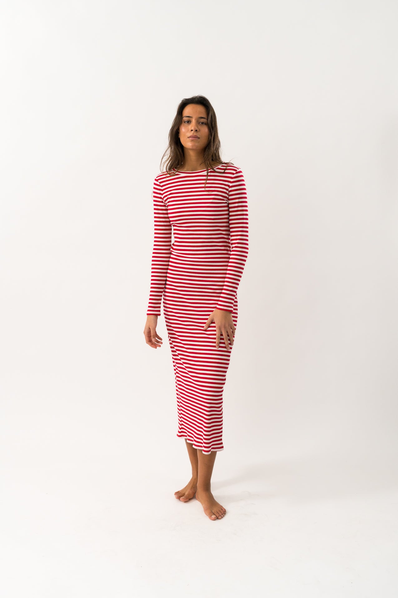 strapless open back dress Winslow Button-Through Dress in Red Stripe main image 0