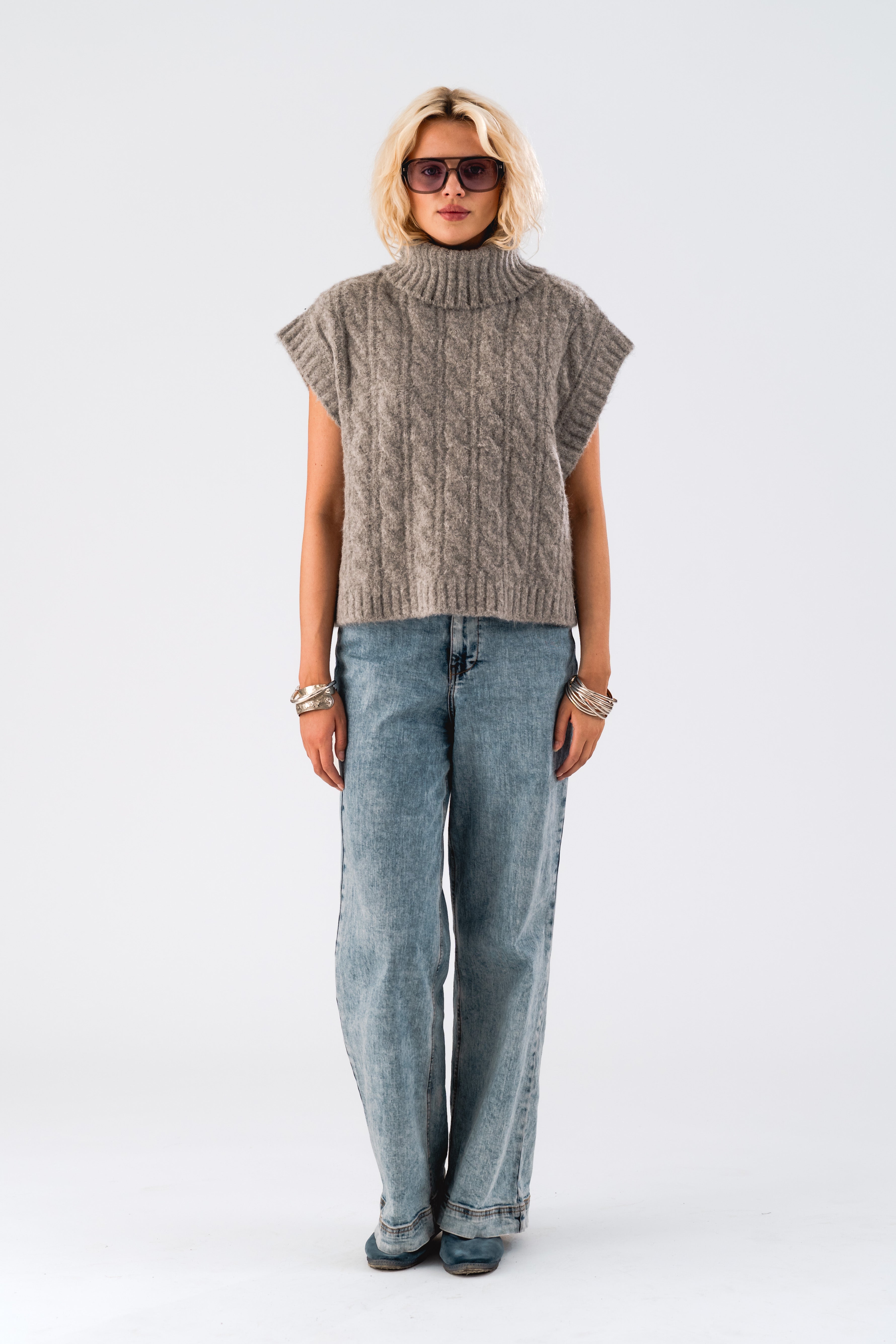 FresnoLL Knit Vest SL - Dark Grey Melange