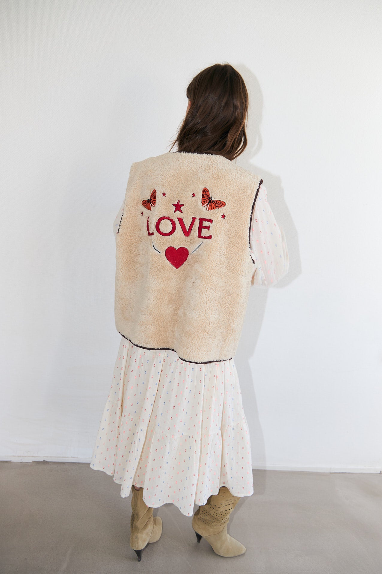 Soft off white teddy vest with LOVE embroidery | Lollys Laundry