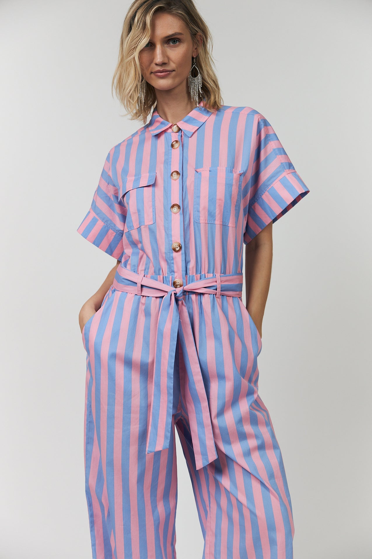 MathildeLL Jumpsuit - Striped jumpsuit pink and blue | Lollys Laundry