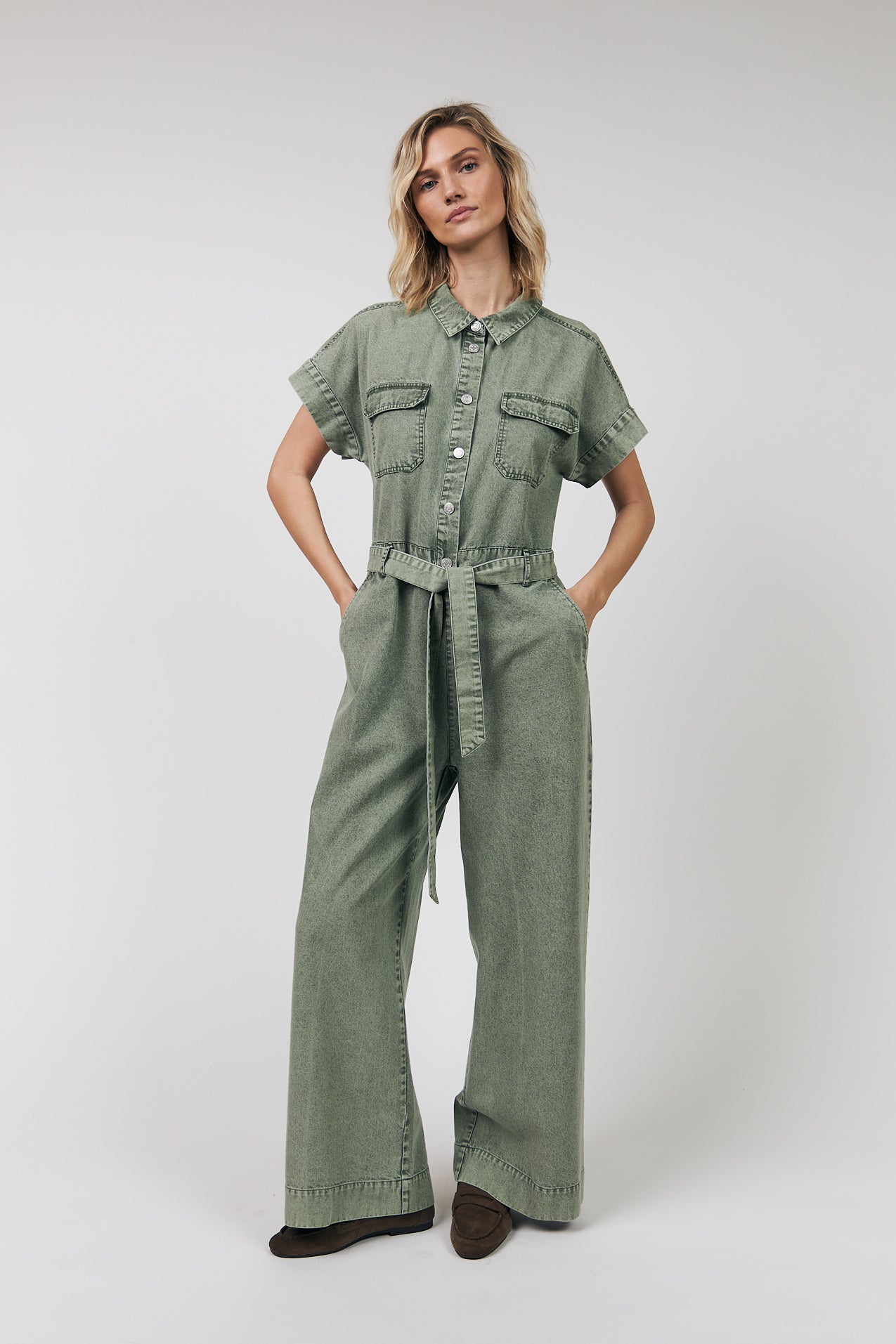 MathildeLL Denim Jumpsuit in Dusty Green | Lollys Laundry
