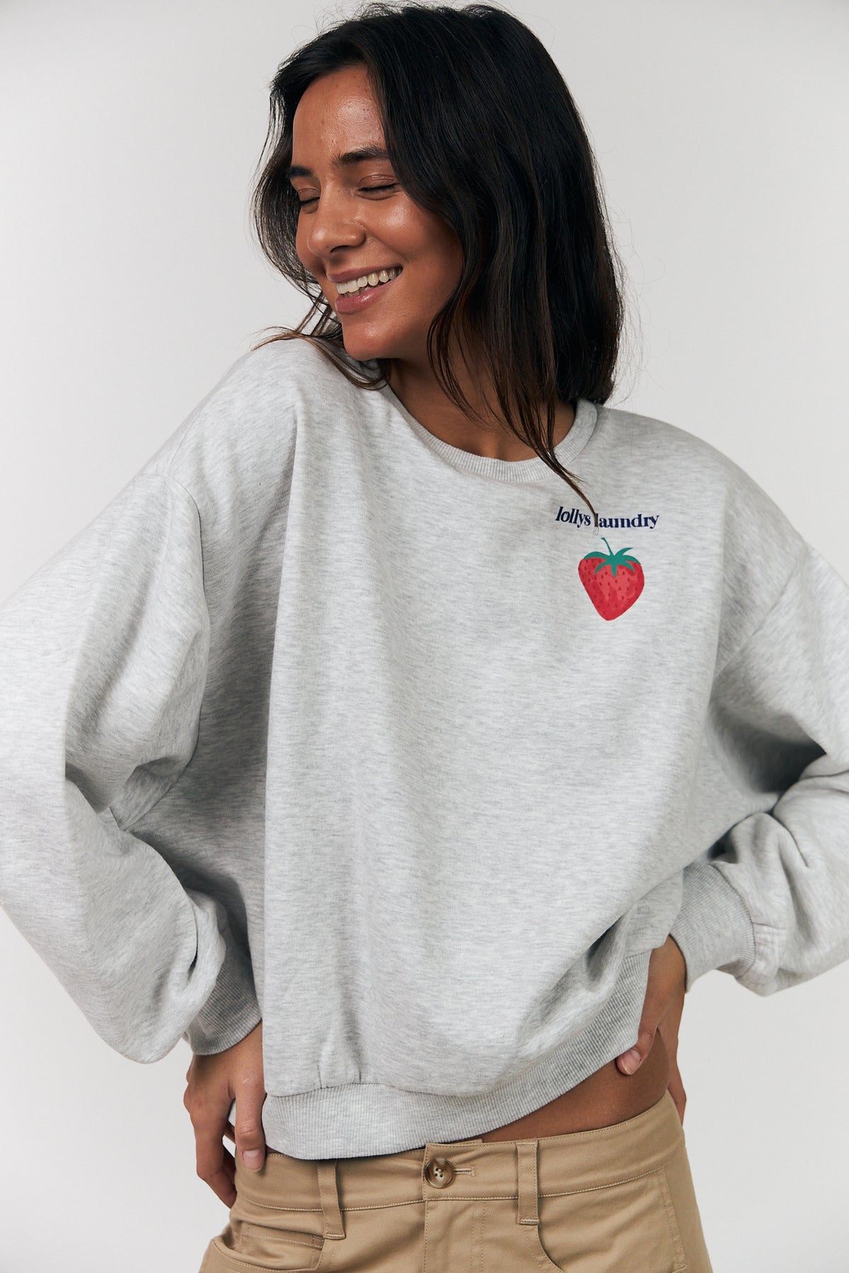 Lollys Laundry SydneyLL Strawberry Sweatshirt Sweatshirt 13 Light Grey Melange