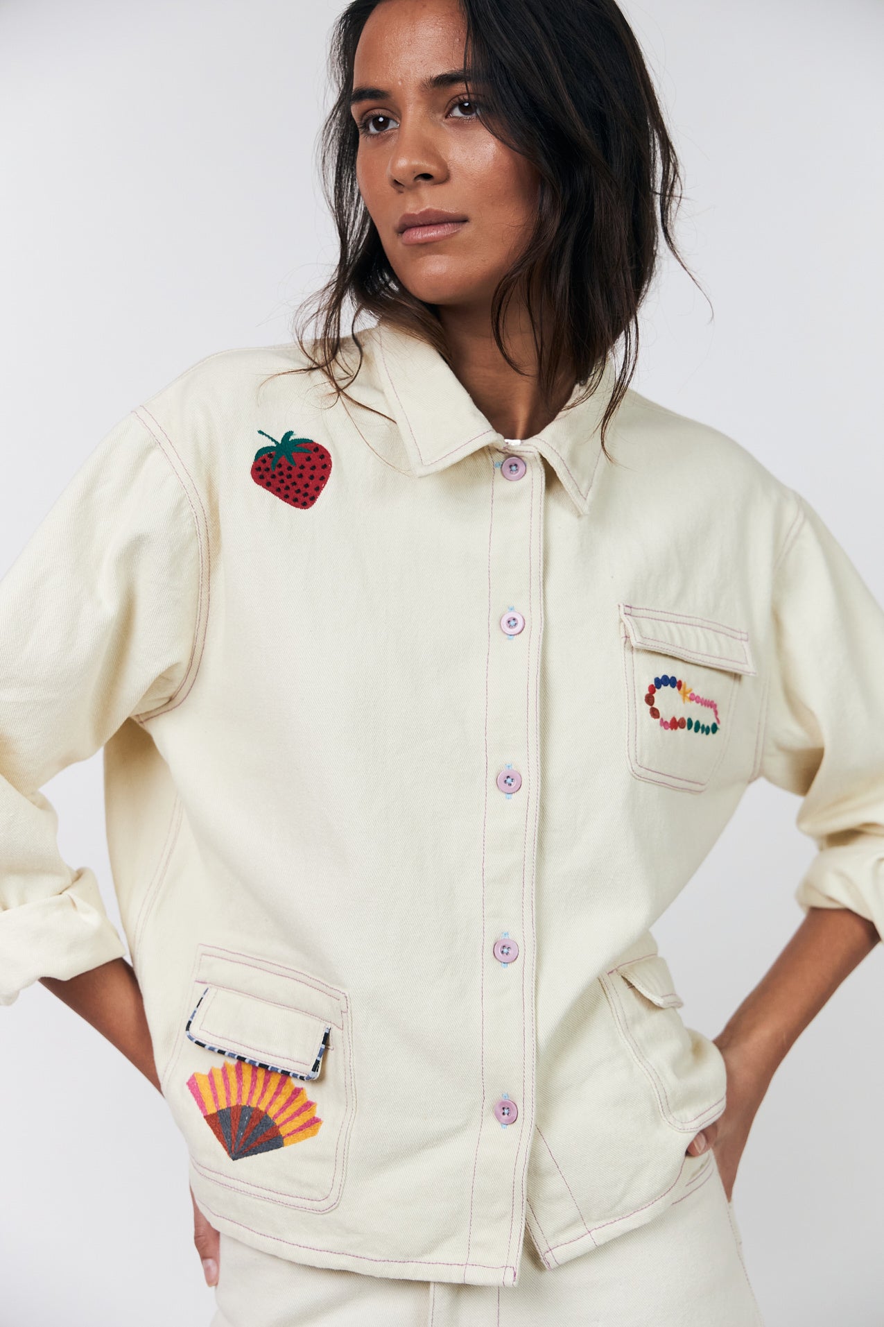 Relaxed cotton jacket with embroidery | Lollys Laundry