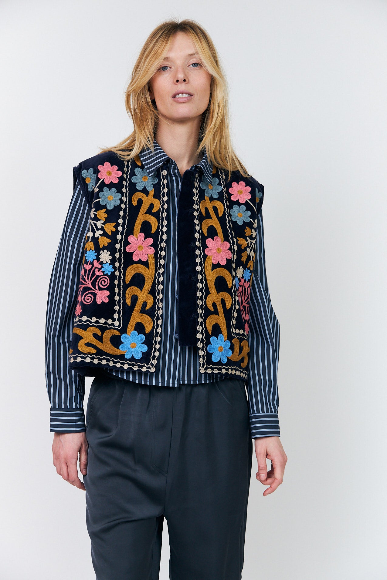 BinLL Embroidered Vest for Women in Dark Blue | Lollys Laundry