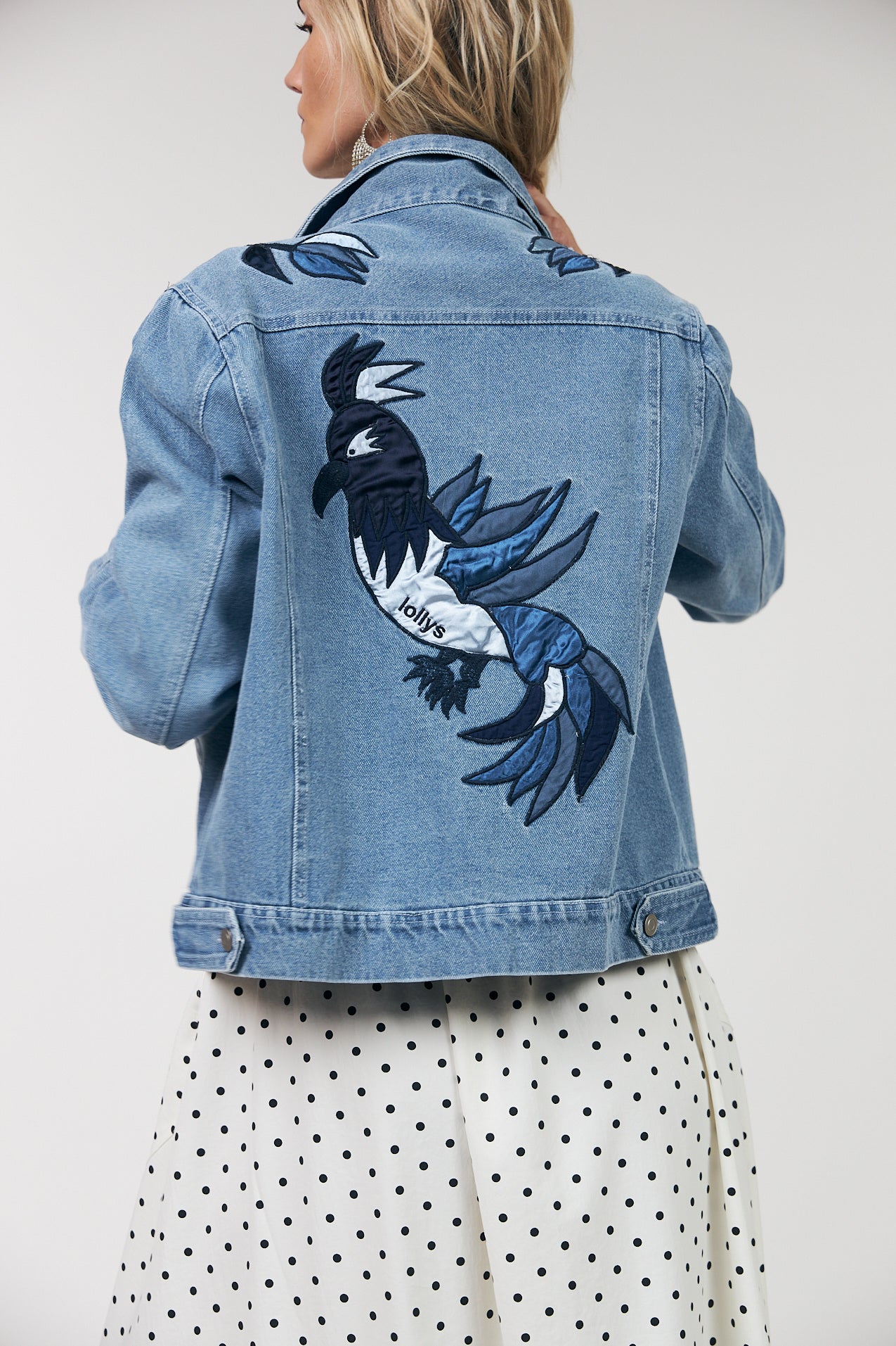 BirdLL Denim Jacket with Bird & Palm Motifs | Lollys Laundry
