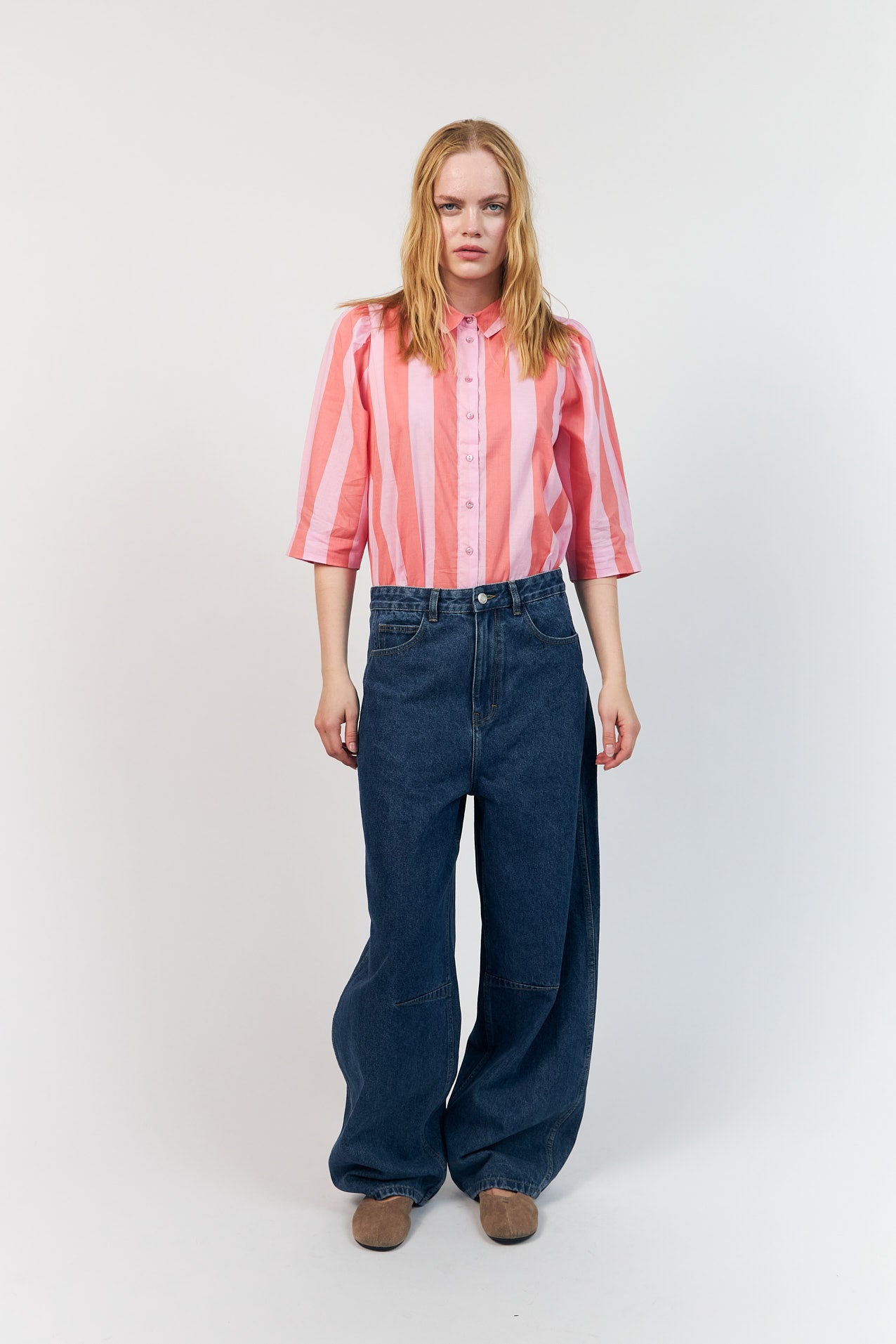【LT.PINK】<Lollys Laundry>BinLL ベスト BonoLL Shirt in Light Pink with stripes | Lollys Laundry