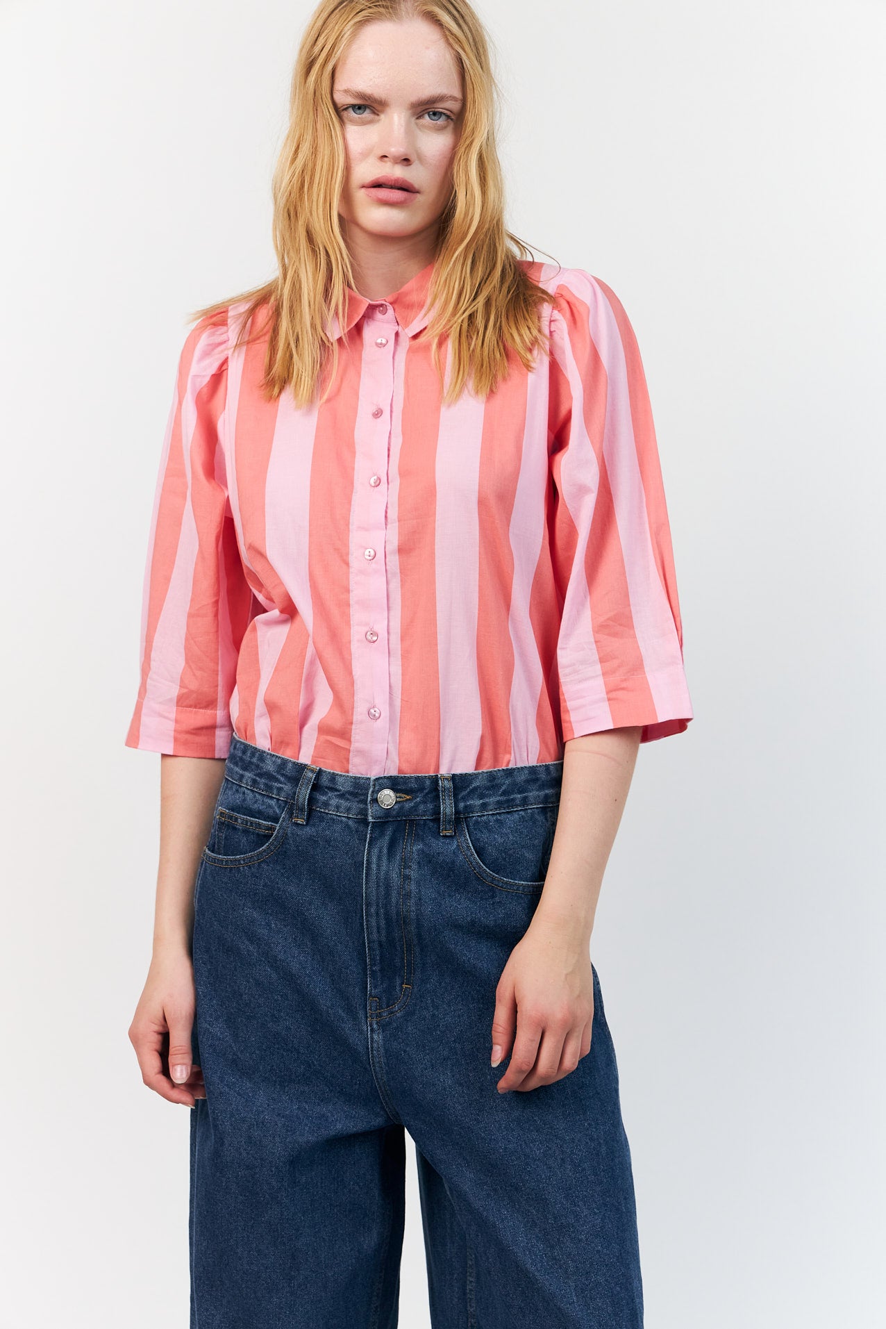 【LT.PINK】<Lollys Laundry>BinLL ベスト BonoLL Shirt in Light Pink with stripes | Lollys Laundry