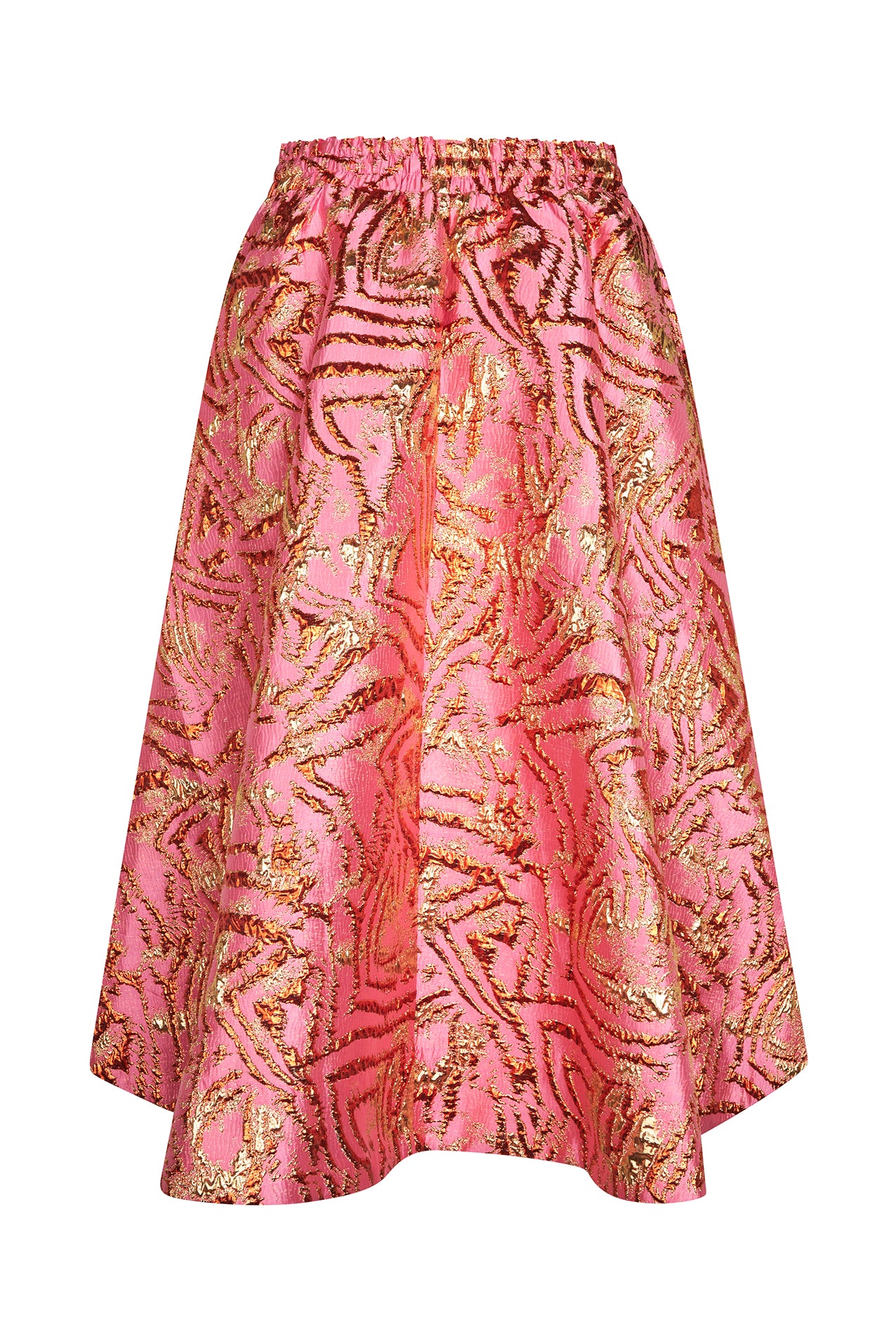 Shiny pink and gold jacquard midi skirt | Lollys Laundry