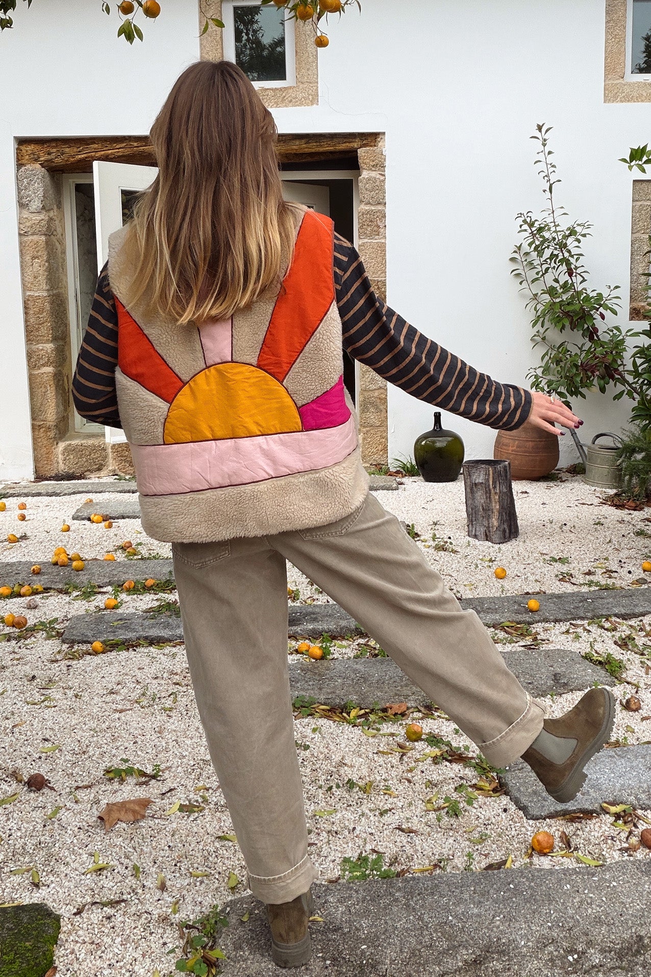 ルミニョン Pearl ribbon chain quilting gilet JaceLL Teddy Vest - Sand