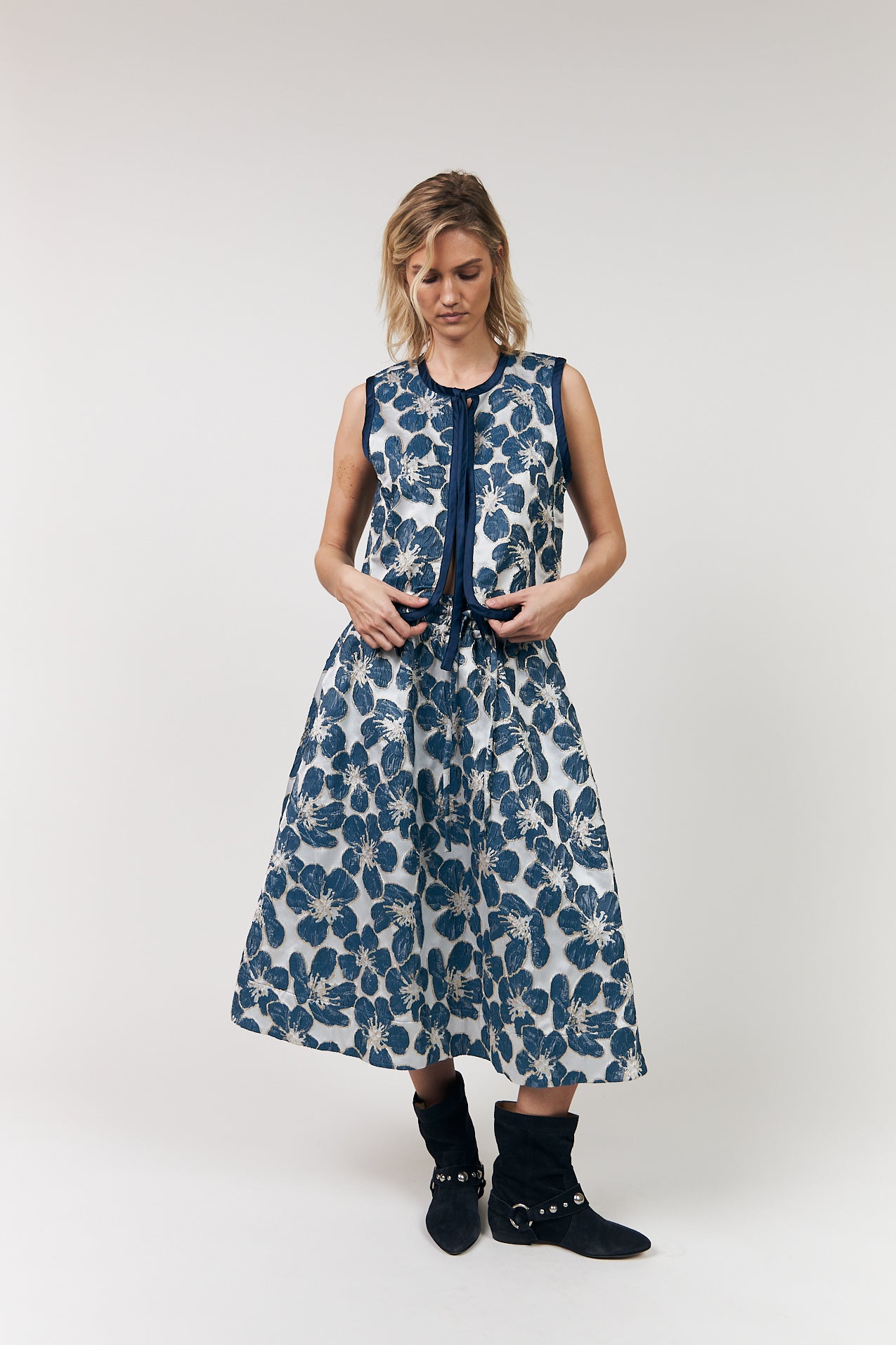 LivLL Vest in Blue with Floral Design | Lollys Laundry