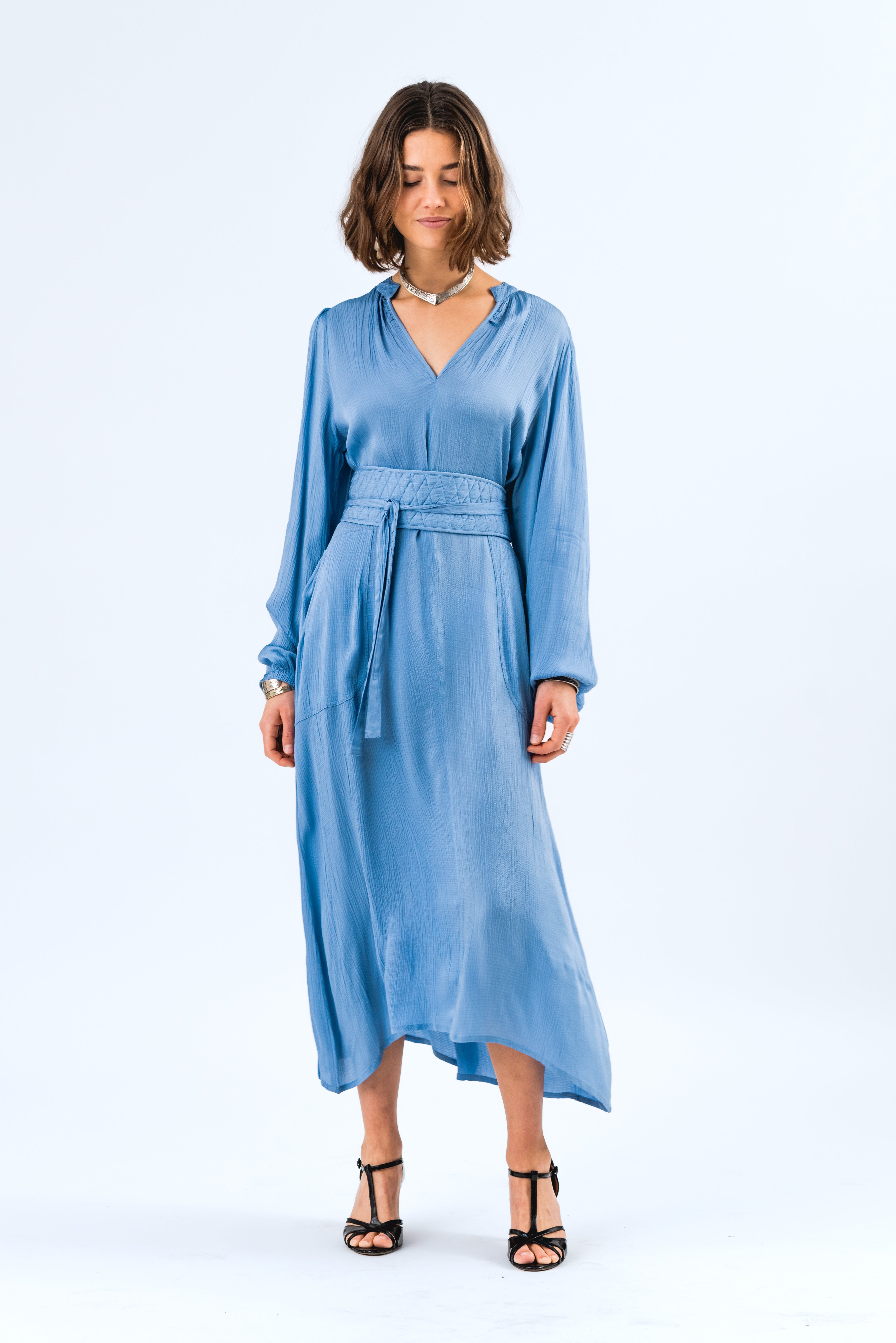 Lollys Laundry ParisLL Midi Dress LS Dress 20 Blue