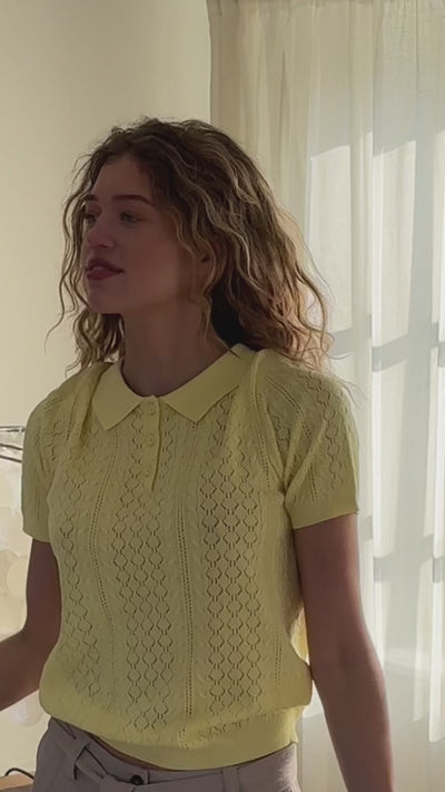 Lollys Laundry AlaiaLL Polo Knit T-shirt 96 Neon Yellow