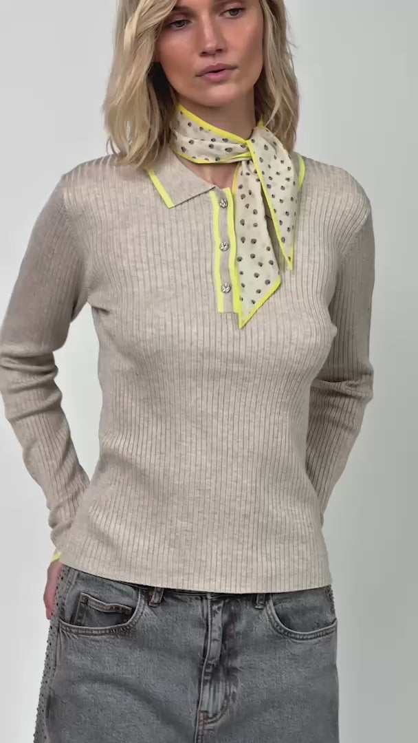 JulioLL Rib Knit Polo in Beige with Yellow Details | Lollys Laundry